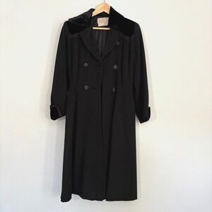 Selby Vintage 50's Coat Women Size Small Black Velvet Detail Button Down